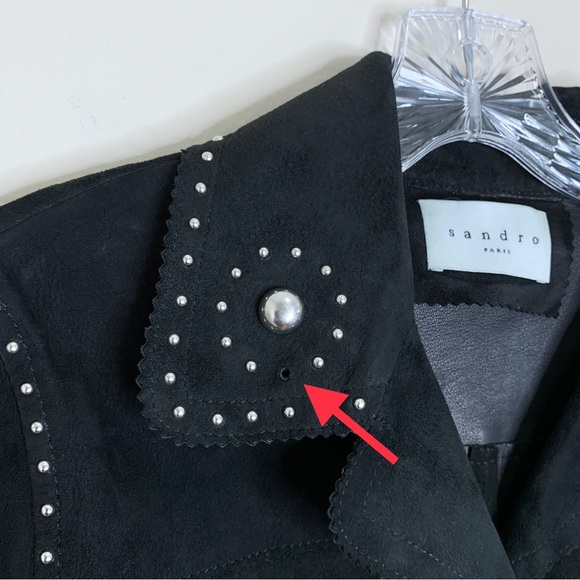 Sandro Paris Suede Studded Crop Jacket (Sz 3 / L) Snap Button Black - Picture 7 of 16